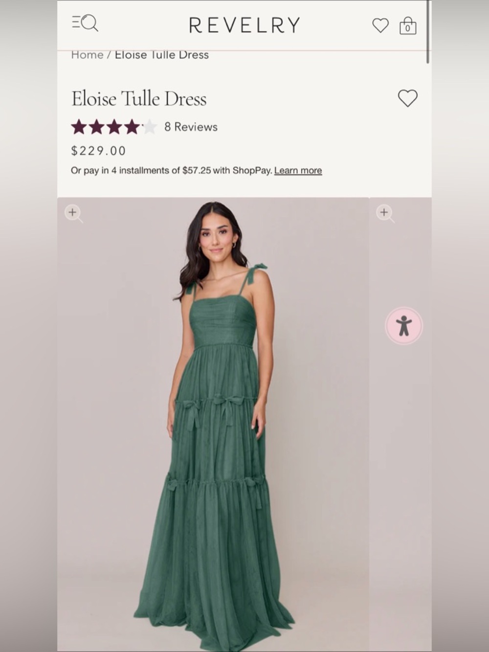 Revelry Eloise Tulle Dress Greenery Long Maxi Bridesmaids Dress Size 0 - Picture 3 of 5